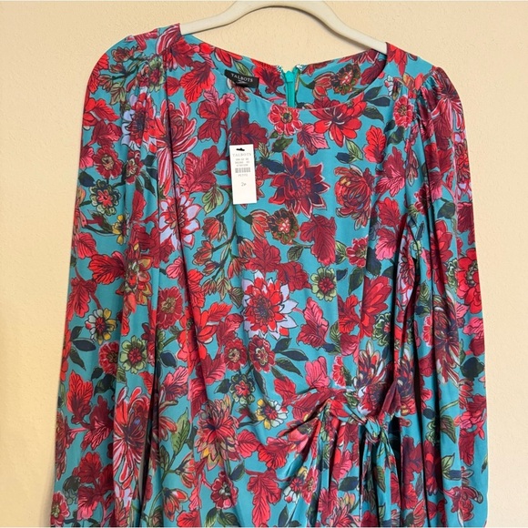 Talbots Satin Fit & Flare Blue Blooming Floral Side Tie Midi Dress Size 2P NEW - Picture 4 of 16